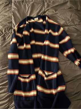 St. John's Bay Navy, Cream & Orange Striped Open-Front Cardigan